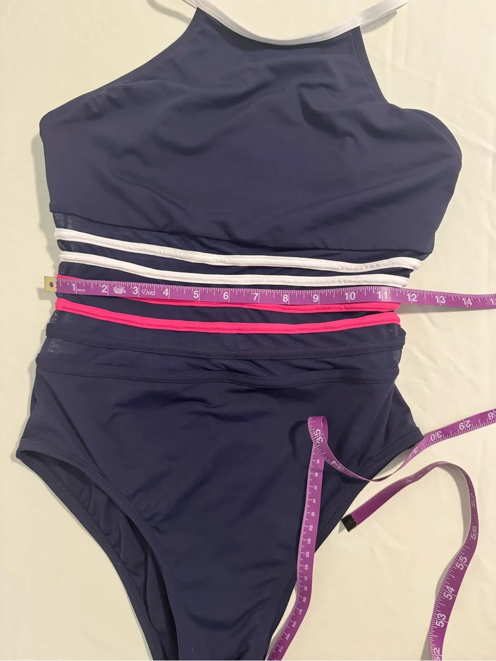 Nautica Navy One-Piece Swimsuit with White and Pink Stripes Size M - Picture 6 of 9